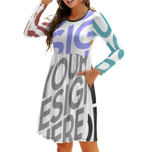 Lade das Bild in den Galerie-Viewer, Multi-Image-Design Damen / Frauen Jerseykleid Langarm Kleider Elegant NZ036 mit Foto Design Motiv Text selbst gestalten und bedrucken