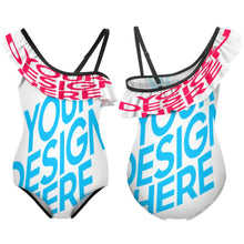 Lade das Bild in den Galerie-Viewer, Einteiliger Badeanzug mit Rüsche für Mädchen NT010 / Mädchen Gemusterter Badeanzug 1 Stück mit Foto selbst gestalten und bedrucken