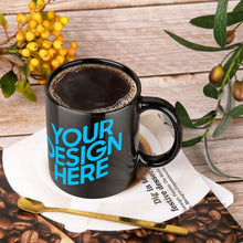 Lade das Bild in den Galerie-Viewer, Beidseitiger Druck / konsistentes Muster Schwarze Mug Tasse mit Fotos Muster Text Logo selbst gestalten und bedrucken