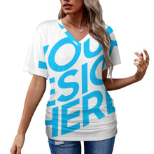 Lade das Bild in den Galerie-Viewer, Einzelbilddruck Tshirt Damen mit V-Ausschnitt mit Falten Dekoration BHT mit Namen Fotos Text selbst gestalten und bedrucken