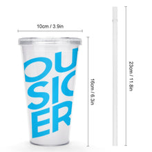 Lade das Bild in den Galerie-Viewer, Doppelwandiger Thermo-Becher mit Deckel und Strohhalm Wasserflasche Wasserbecher Doppel-isolierbecher Kreativer Doppel-strohbecher mit Ihrem eigenen Design Text oder Foto selbst gestalten und bedrucken