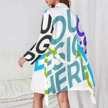 Lade das Bild in den Galerie-Viewer, Damen / Frauen Multi-Image-Druck Langarm Nachthemd Bademantel mit Gürtel mit Foto Text Muster ASWQ selbst gestalten und bedrucken