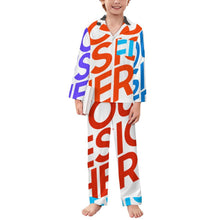 Lade das Bild in den Galerie-Viewer, Multi-Image-Design Jungen Mädchen Kinder Pyjama langarm Schlafanzug zum knöpfen 2 tlg. mit Foto Design Motiv Text selbst gestalten und bedrucken in Karo Optik mit Knopfleiste