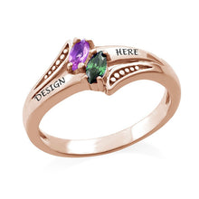 Lade das Bild in den Galerie-Viewer, 925 Sterling Silber Damen Ring Geburtssteinring mit grünem Stein und lila Stein mit Gravur J0006 selbst gestalten