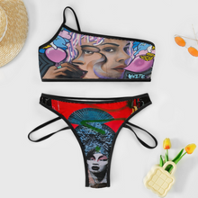 Lade das Bild in den Galerie-Viewer, 2023 New edle Multi-Image-Design Push-Up Bustier Bikini Set 2 teilig EIN Schulter Bademode mit Ihrem Foto Motiv und Text selbst gestalten und bedrucken