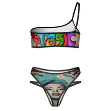 Lade das Bild in den Galerie-Viewer, 2023 New edle Multi-Image-Design Push-Up Bustier Bikini Set 2 teilig EIN Schulter Bademode mit Ihrem Foto Motiv und Text selbst gestalten und bedrucken