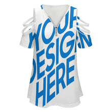 Lade das Bild in den Galerie-Viewer, T-Shirt Schulterfrei Tops Kurzarm Oberteil mit Reißverschluss für Damen Frauen mit Foto Text selbst gestalten und bedrucken