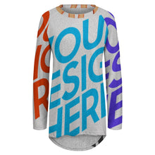 Lade das Bild in den Galerie-Viewer, Multi-Image-Druck Damen & Frauen Gestricktes graues Tuch langes Rundhals Langarm Shirt TShirt BL mit Fotos Muster Text Logo selbst gestalten und bedrucken