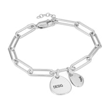 Lade das Bild in den Galerie-Viewer, 925 Sterling Silber Damen Büroklammer Charm Armkette ME Link Chain S0001 mit Gravur mit 18K Gold Roségold Vergoldung Länge verstellbar selbst gestalten