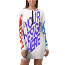 Lade das Bild in den Galerie-Viewer, Multi-Image-Design Damen / Frauen ZIP Minikleid sexy Langarm Kleid mit Reißverschluss NZ017 mit Foto Design Motiv Text selbst gestalten und bedrucken