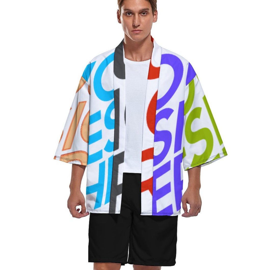 Multi-Image-Druck Männer / Herren Kimono Mantel Jacke Top Cardigan Hemd Japanisch Retro mit 3/4 Arm ZS904 mit Fotos Muster Text Logo selbst gestalten und bedrucken