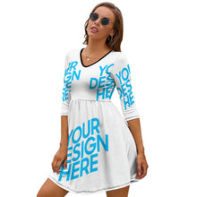 Lade das Bild in den Galerie-Viewer, Wunderschönes Casual Kleid mit 2/3 Arm mit V-Ausschnitt für Damen / Frauen NZ029 selbst gestalten und bedrucken