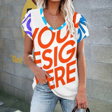 Lade das Bild in den Galerie-Viewer, Multi Images Druck V-Shirt Tshirt mit Blütenblatt Ärmel AHT mit Foto Muster Text Logo selbst gestalten und bedrucken