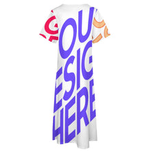 Lade das Bild in den Galerie-Viewer, Multi-Image-Druck Frauen Kurzarm V-Ausschnitt Casual Lang Kleid Maxikleid Shirt Kleid mit Taschen BYQ mit Fotos Muster Text Logo selbst gestalten und bedrucken