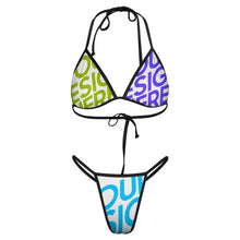 Lade das Bild in den Galerie-Viewer, Damen / Frauen Multi-Image-Design Push-Up Triangel Bikini Set 2-teilig Bademode J195D57 mit Schnüren BH + String mit Ihrem Design Motiv Foto Text selbst gestalten und bedrucken