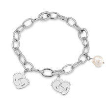 Lade das Bild in den Galerie-Viewer, Graviertes Babyfüße Charm - Anhänger Armband S0029 mit Namen Gravur mit 18K Gold Roségold Vergoldung selbst gestalten