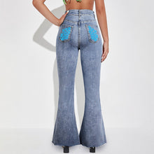 Lade das Bild in den Galerie-Viewer, Einzelbilddruck Damen / Frauen Schlagjeans Stretch Jeans Skinny Denim Schlaghose MC603 mit Fotos Muster Text Logo selbst gestalten und bedrucken