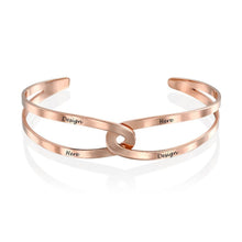 Lade das Bild in den Galerie-Viewer, 925 Sterling Silber Damen / Herren Modisches Spleißmosaik Offener Armreif mit Gravur mit 18K Gold Roségold Vergoldung S0011 selbst gestalten