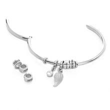 Lade das Bild in den Galerie-Viewer, 925 Sterling Silber Damen Charm Armband Armreif mit Charms Anhänger mit Gravur mit 18K Gold Roségold Vergoldung Offener Armreif S0005 selbst gestalten