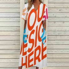 Lade das Bild in den Galerie-Viewer, Multi-Image-Druck Frauen Kurzarm V-Ausschnitt Casual Lang Kleid Maxikleid Shirt Kleid mit Taschen BYQ mit Fotos Muster Text Logo selbst gestalten und bedrucken