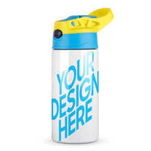 Lade das Bild in den Galerie-Viewer, Wasserbecher Trinkbecher Becher mit Deckel & Strohhalm für Kinder mit Fotos Muster Text Logo selbst gestalten und bedrucken