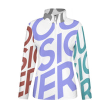 Lade das Bild in den Galerie-Viewer, Multi-Image-Druck Damen / Frauen Laufshirt Langarm Sport Shirt Funktionsshirt SDS007 mit Reißverschluss und Stehkragen mit Fotos Muster Text Logo selbst gestalten und bedrucken