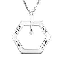 Lade das Bild in den Galerie-Viewer, Personalisierte Damen "Sechseck" Halskette Familienkette mit Anhänger aus 925 Sterling Silber X0014 mit Zirkonia und Gold-Beschichtung mit Gravur selbst gestalten
