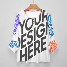 Lade das Bild in den Galerie-Viewer, Damen / Frauen Multi-Image-Design Langarm Shirt mit zehn Knöpfen und Rüschen Blütenblatt Ärmel mit Ihrem Design Motiv Foto Text selbst gestalten und bedrucken