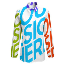 Lade das Bild in den Galerie-Viewer, Damen / Frauen Multi-Image-Druck Vintage Casual Langarmshirt Langarmbluse Druckbluse mit V-Ausschnitt mit Knopfleiste HS mit Foto Text Muster selbst gestalten und bedrucken