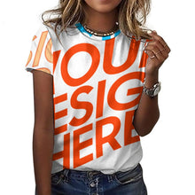 Lade das Bild in den Galerie-Viewer, Multi-Image-Druck Allover Print Rundhalsshirt Damen / Frauen 100% Baumwolle Kurzarmshirt Tshirt ay001 mit Fotos Muster Text Logo selbst gestalten und bedrucken