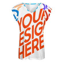Lade das Bild in den Galerie-Viewer, Multi-Image-Druck Kurzarm Shirt T-Shirt V-Ausschnitt mit Rüschen BUT mit Fotos Muster Text Logo selbst gestalten und bedrucken