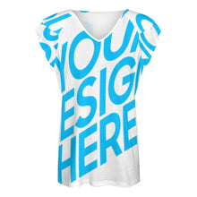Lade das Bild in den Galerie-Viewer, Einzelbilddruck Kurzarm Shirt T-Shirt V-Ausschnitt mit Rüschen BUT mit Fotos Muster Text Logo selbst gestalten und bedrucken