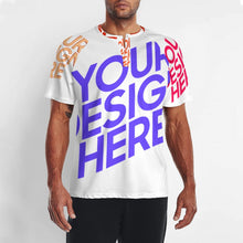 Lade das Bild in den Galerie-Viewer, Multi-Image-Design Herren Kurzarm Reglan T Shirt mit drei Knöpfen mit Ihrem Design Motiv Foto Text selbst gestalten und bedrucken