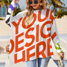 Lade das Bild in den Galerie-Viewer, Multi-Image-Druck Damen / Frauen Große Größen Unregelmäßiges Langarmshirt Pullover TSHIRT T-Shirt mit Fotos Muster Text Logo selbst gestalten und bedrucken