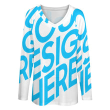Lade das Bild in den Galerie-Viewer, Einzelbilddruck Allover Print Damen Langärmliges lockeres TShirt Shirtbluse TLREV2 mit V-Ausschnitt mit Fotos Muster Text Logo selbst gestalten und bedrucken