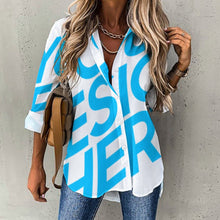 Lade das Bild in den Galerie-Viewer, Bis 8XL Einzelbilddruck Damen Langarmhemd Leinenhemd B648 mit Foto Muster Text Logo selbst gestalten und bedrucken