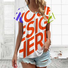 Lade das Bild in den Galerie-Viewer, Oversize Multi-Image-Druck Damen / Frauen T-Shirt Kurzarm mit V Ausschnitt VT Große Größen mit Fotos Muster Text Logo selbst gestalten und bedrucken