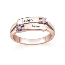Lade das Bild in den Galerie-Viewer, Personalisierter 925er Sterling Silber Doppelter Edelstein Doppelname Ring J0024 mit Gravur selbst gestalten