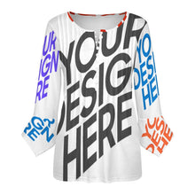 Lade das Bild in den Galerie-Viewer, Damen / Frauen Multi-Image-Design Langarm Shirt mit zehn Knöpfen und Rüschen Blütenblatt Ärmel mit Ihrem Design Motiv Foto Text selbst gestalten und bedrucken
