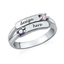 Lade das Bild in den Galerie-Viewer, Personalisierter 925er Sterling Silber Doppelter Edelstein Doppelname Ring J0024 mit Gravur selbst gestalten