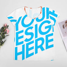 Lade das Bild in den Galerie-Viewer, Oversize Einzelbilddruck Damen / Frauen TSHIRT T-Shirt Kurzarm mit V Ausschnitt Große Größen VT mit Fotos Muster Text Logo selbst gestalten und bedrucken