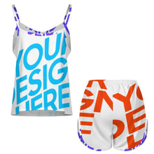 Lade das Bild in den Galerie-Viewer, Einzelbild-Design Damen/Frauen Pyjamashorts Short Sexy Pyjama Homewear Ärmellos Schlafanzug-Set Satin mit Foto Design Motiv Text selbst gestalten und bedrucken