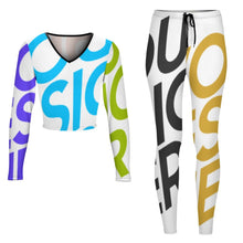 Lade das Bild in den Galerie-Viewer, Multi-Image-Druck Damen / Frauen V Ausschnitt Sweatshirt Set Sportanzüge Jogginganzug Hosen und Sport Crop Top 2 Stücke Bekleidungssets Yoga Outfit Freizeitanzug Sportswear NZ153 mit Fotos Muster Text Logo selbst gestalten und bedrucken