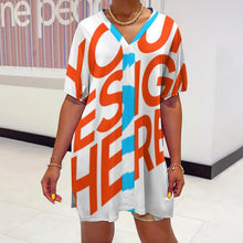 Lade das Bild in den Galerie-Viewer, Multi Images Druck Blusenshirt mit V-Ausschnitt mit Fledermausärmeln OTZ 2 tlg. Set mit Foto Muster Text Logo selbst gestalten und bedrucken