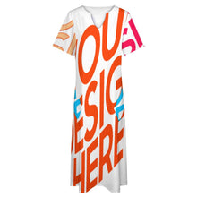 Lade das Bild in den Galerie-Viewer, Multi-Image-Druck Frauen Kurzarm V-Ausschnitt Casual Lang Kleid Maxikleid Shirt Kleid mit Taschen BYQ mit Fotos Muster Text Logo selbst gestalten und bedrucken
