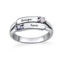 Lade das Bild in den Galerie-Viewer, Personalisierter 925er Sterling Silber Doppelter Edelstein Doppelname Ring J0024 mit Gravur selbst gestalten