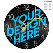 Lade das Bild in den Galerie-Viewer, Schwarze/blaue Aufnehmen Schallplatte Holz Wanduhr selbst gestalten und bedrucken