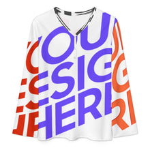 Lade das Bild in den Galerie-Viewer, Multi-Image-Design Damen / Frauen Langärmliges T-Shirt mit V-Ausschnitt mit Foto Design Motiv Text selbst gestalten und bedrucken (Simple Design)