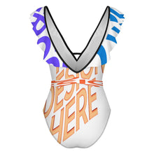 Lade das Bild in den Galerie-Viewer, Multi-Image-Design 2024 NEW Bademode Frauen Sexy Einteiliger Badeanzug Strandbadeanzug V Ausschnitt SDS2003 mit Rüschen Volants mit Foto Design Motiv Text selbst gestalten und bedrucken