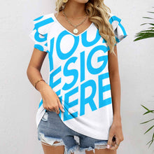 Lade das Bild in den Galerie-Viewer, Einzelbilddruck Kurzarm Shirt T-Shirt V-Ausschnitt mit Rüschen BUT mit Fotos Muster Text Logo selbst gestalten und bedrucken